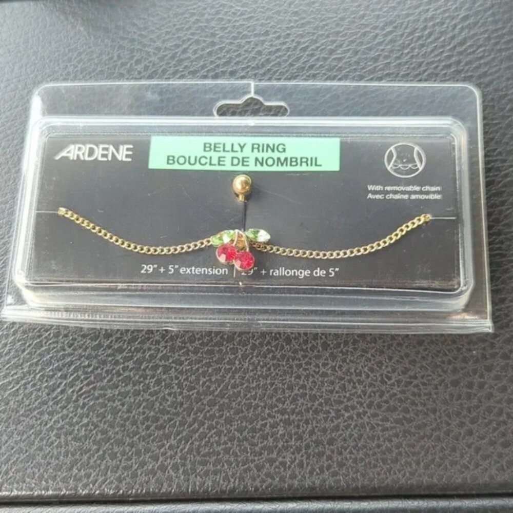 Cherry belly ring with removable chain brand new